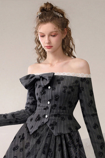 Lace Patchwork Top and A-Line Skirt Set