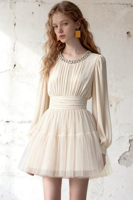 Star-Adorned Round-Neck Flared Dress