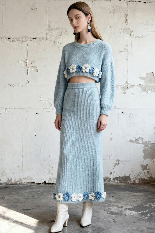 Floral Cropped Sweatshirt Skirt Set