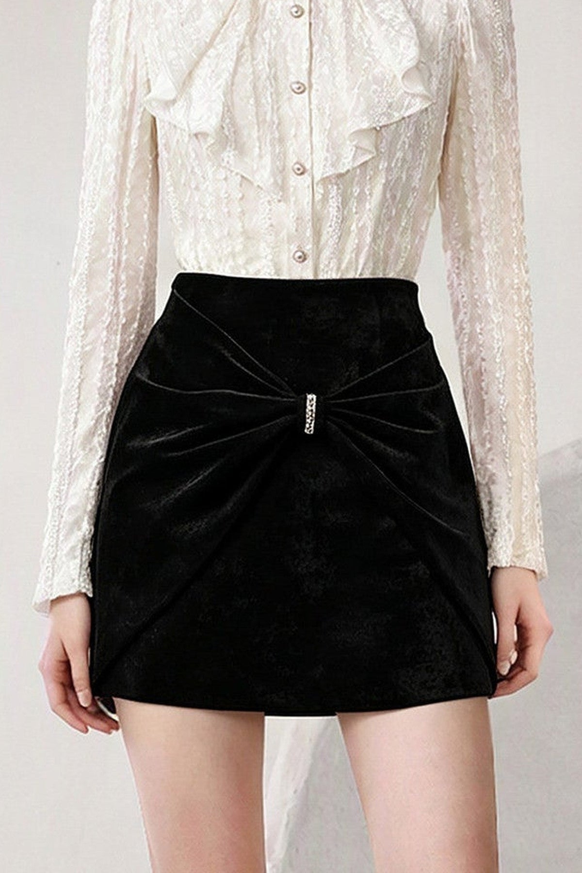 Velvet High-Waisted A-Line Skirt