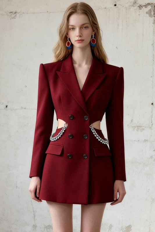 Side Cut-Out Double Breasted Suit Dress