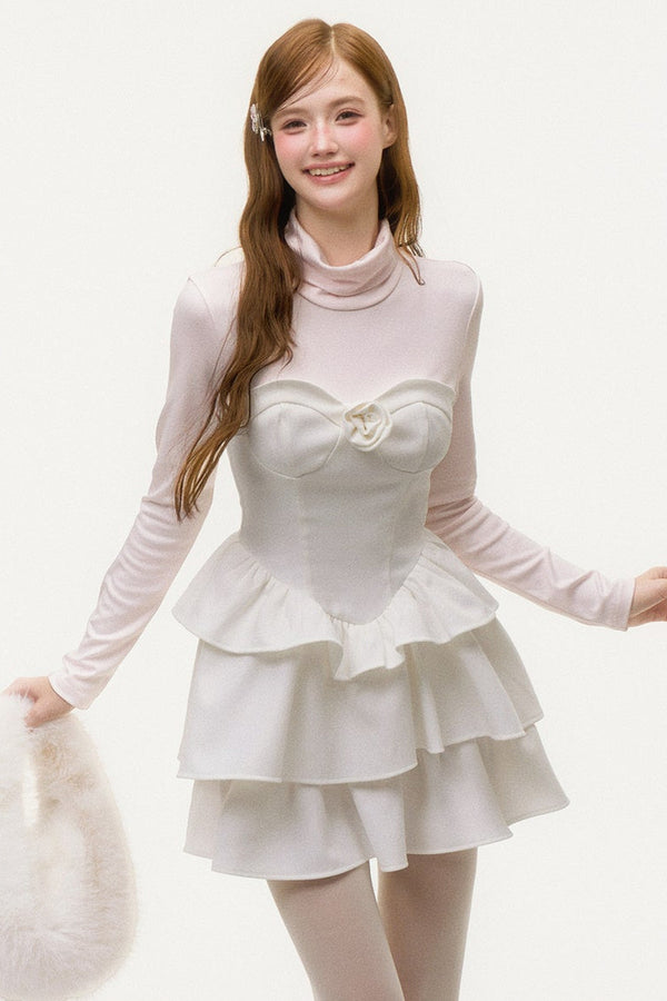 Layered-Look Ruffled Knit Dress