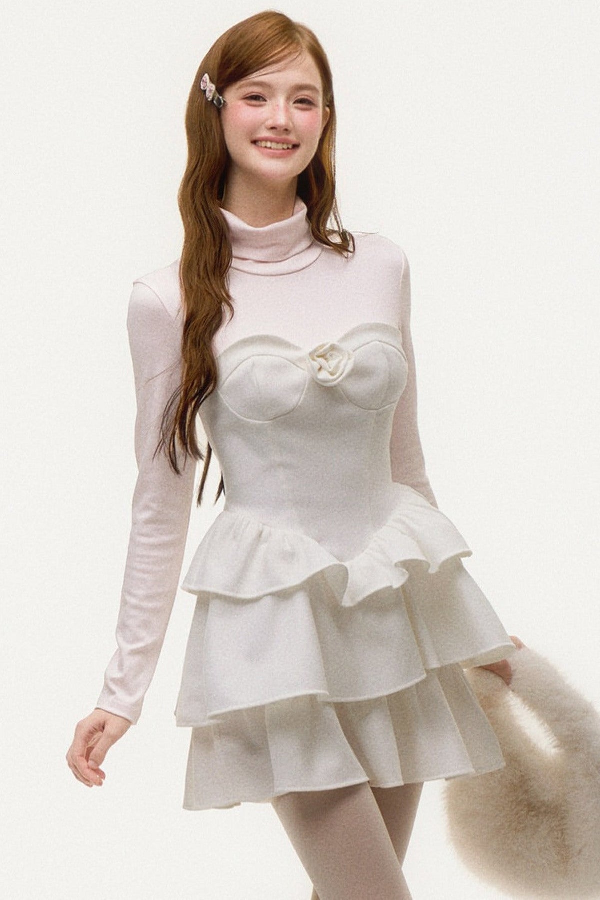 Layered-Look Ruffled Knit Dress