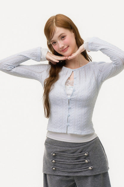 Layered-Look Cable Knit Cardigan