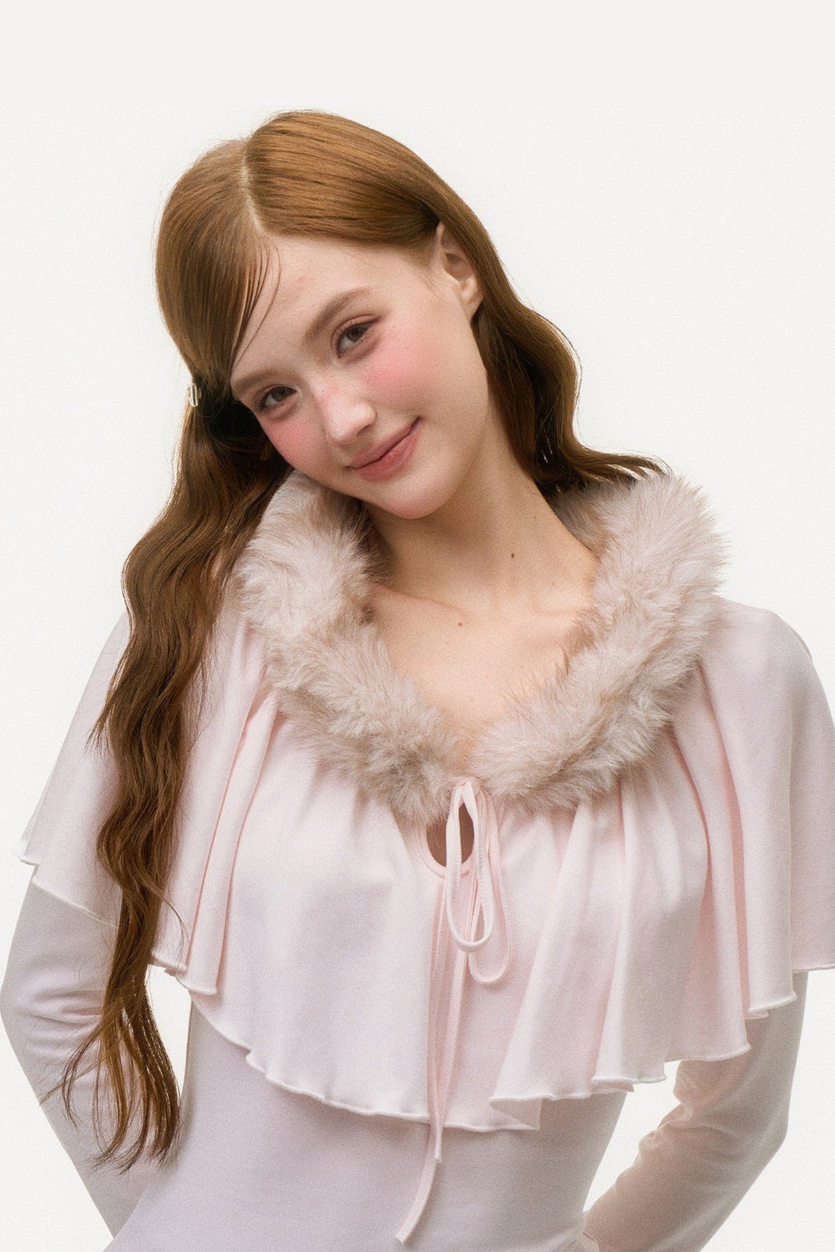 Large Ruffle Cape Shawl Fur Top