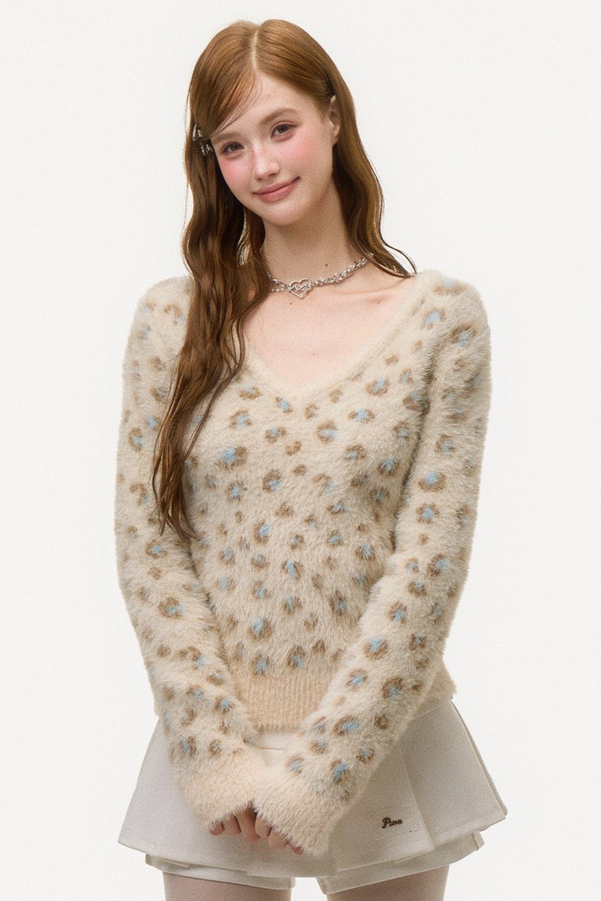 Leopard Print V-Neck Knit Sweater