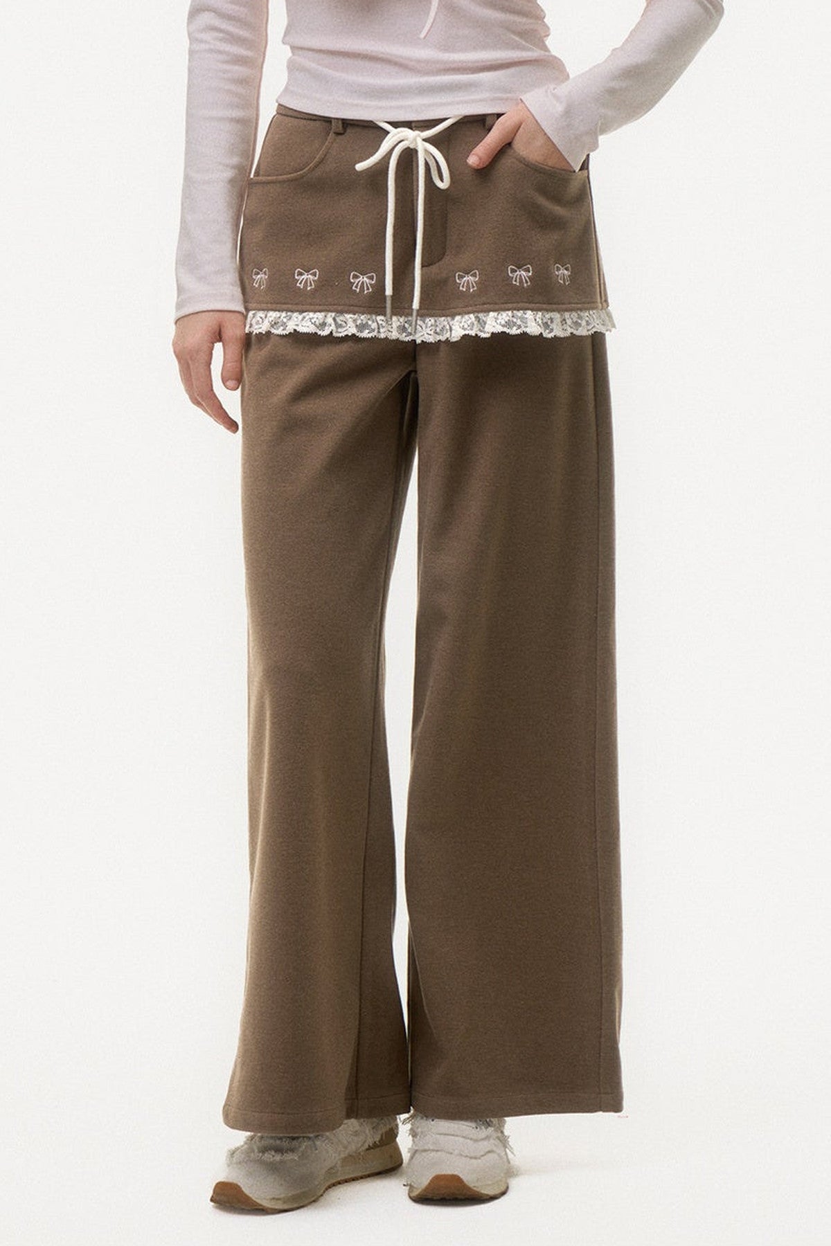Bow Embroidered Layered-Look Pants