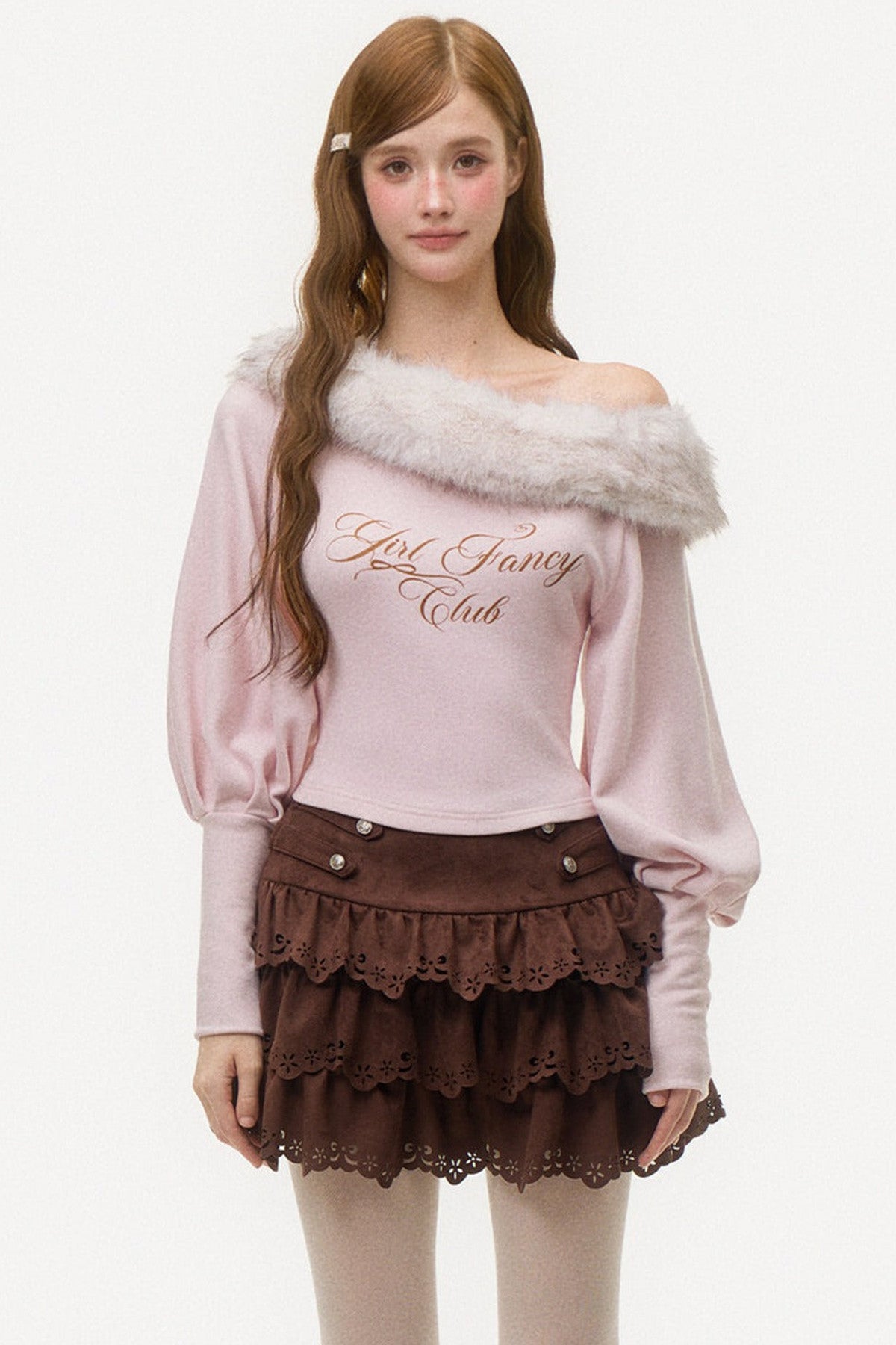 Off-Shoulder Fox Fur Knit Top