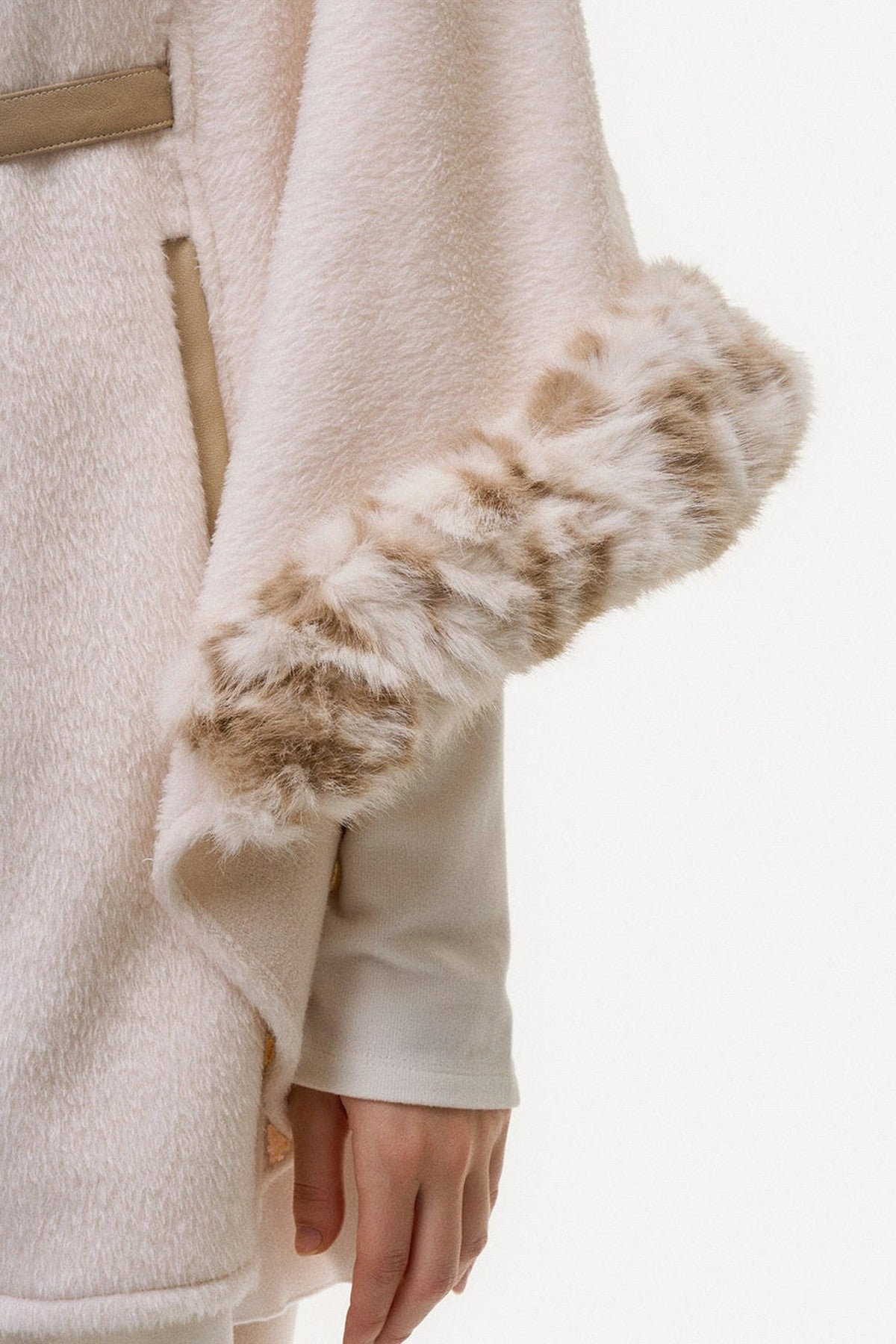Leopard Print Fur Spliced Wool Cape