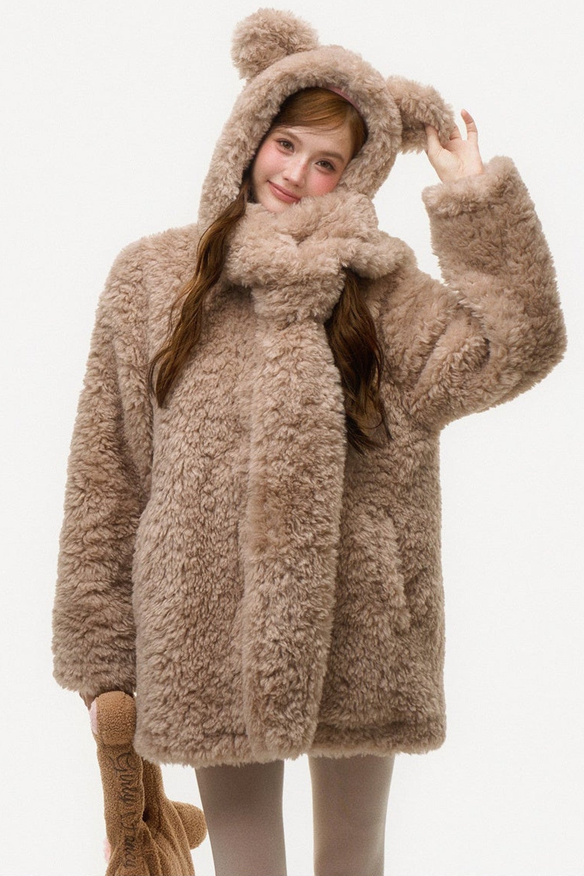 Hooded Bear Ear Fur Coat