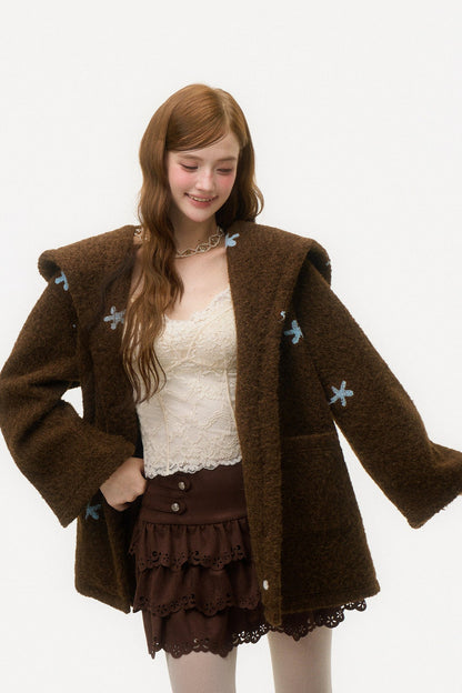 3D Embroidered Wool Coat