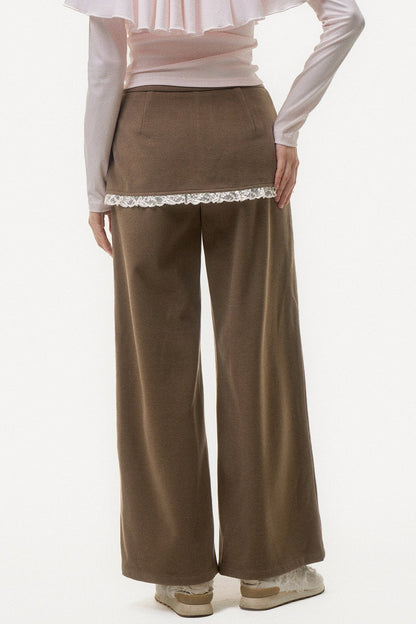 Bow Embroidered Layered-Look Pants