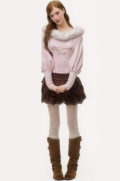 Off-Shoulder Fox Fur Knit Top