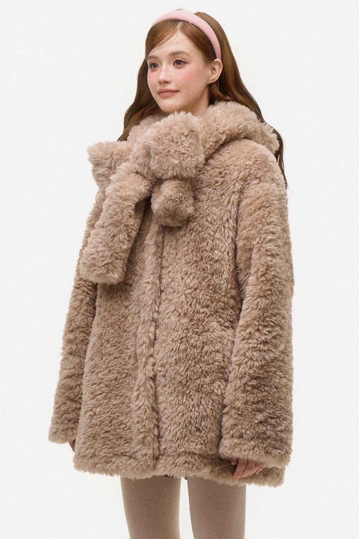Hooded Bear Ear Fur Coat