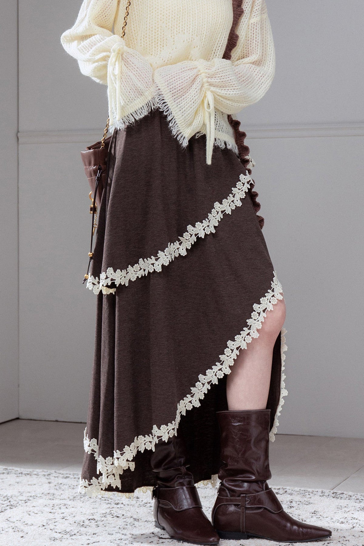 Vintage Irregular Lace Trim Skirt