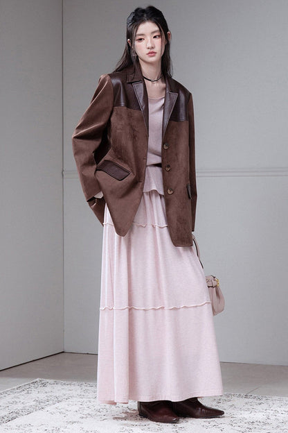 Caramel Truffle Suede Patchwork Suit