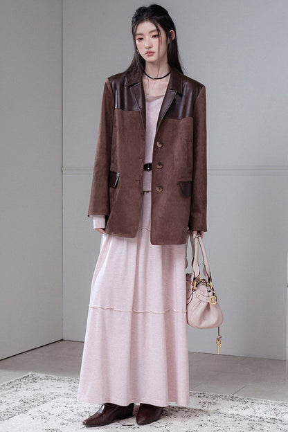 Caramel Truffle Suede Patchwork Suit