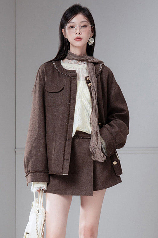 Fringed Wool Jacket and Skirt Set-Up