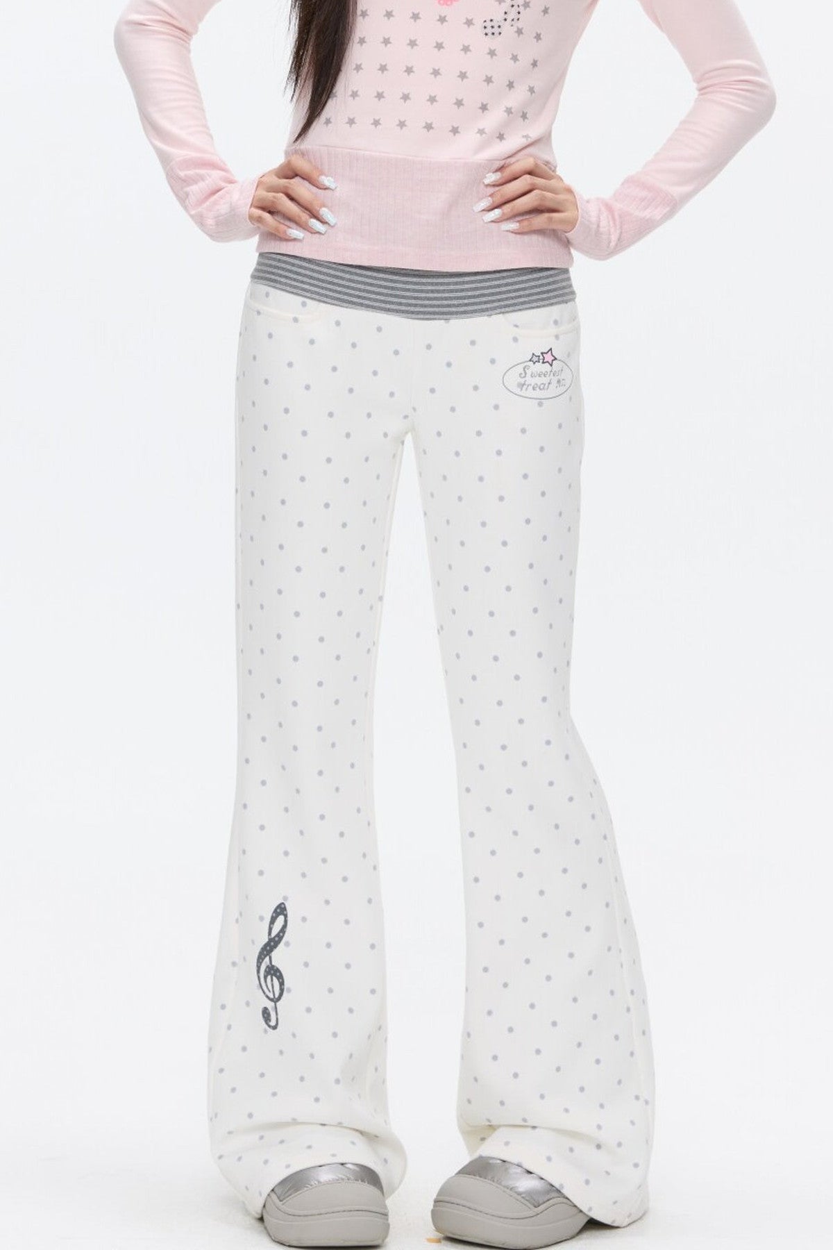 Striped Waistband Polka Dot Sweatpants