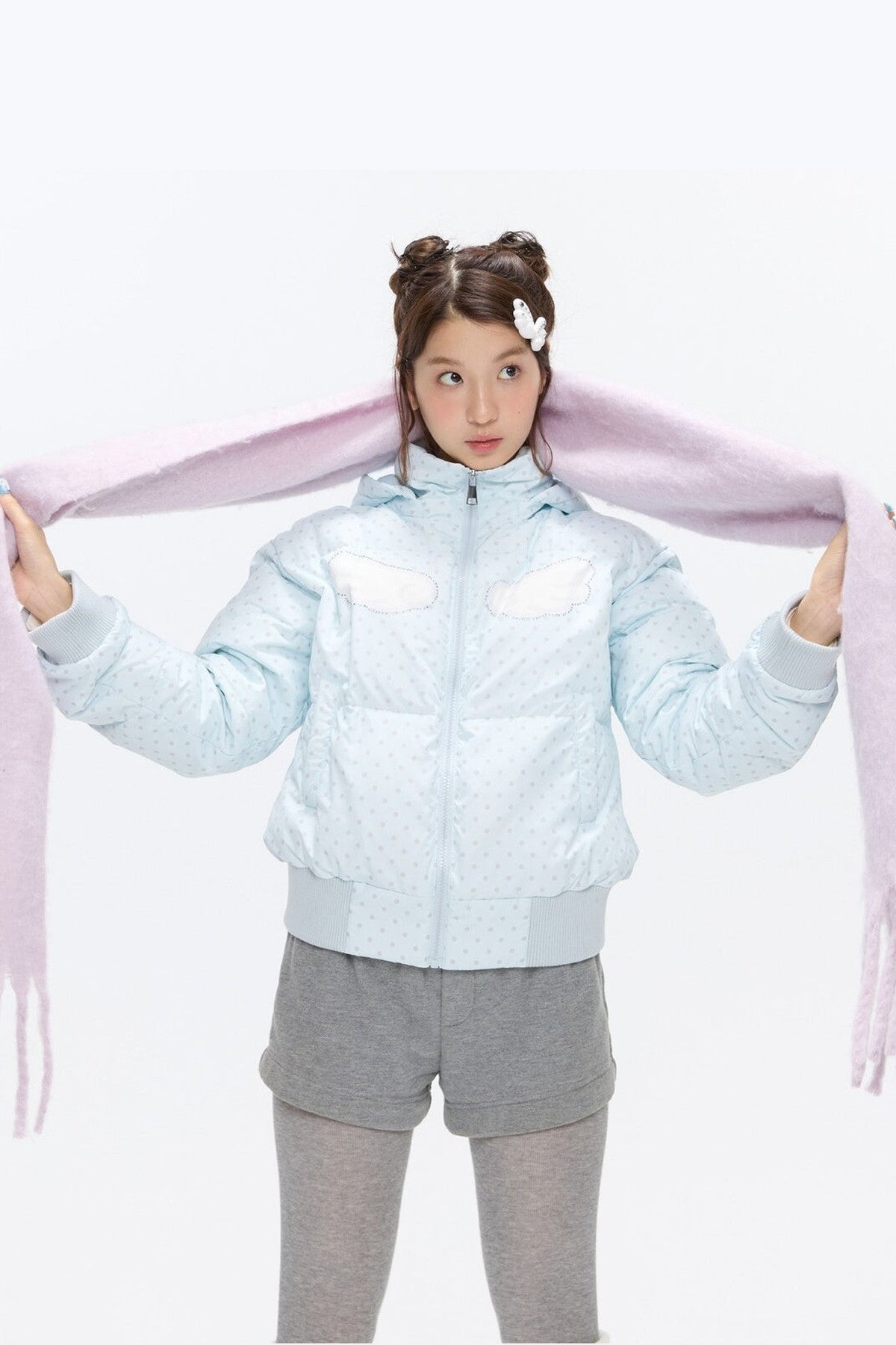 Hooded Polka Dot Down Jacket