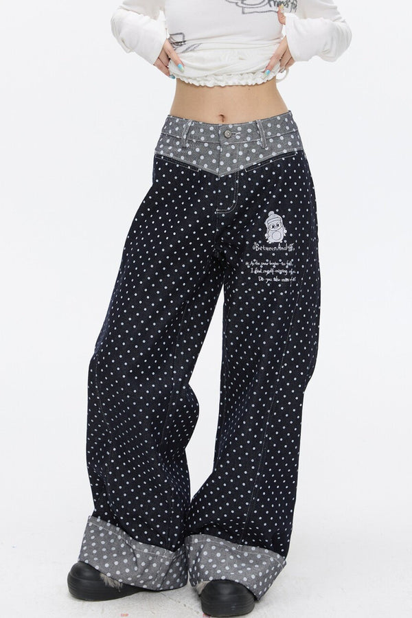Embroidery Polka Dot Jeans
