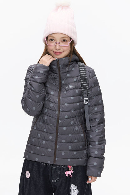 Hooded Ribbed Polka Dot Down Jacket