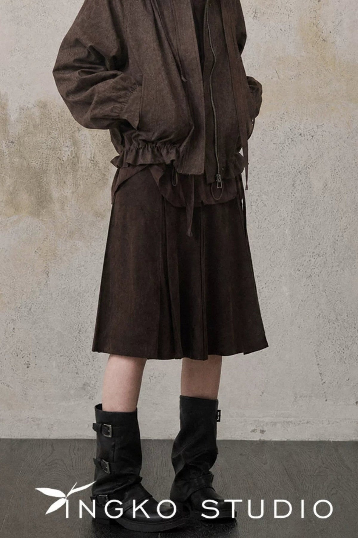 Retro Suede Pleated Skirt