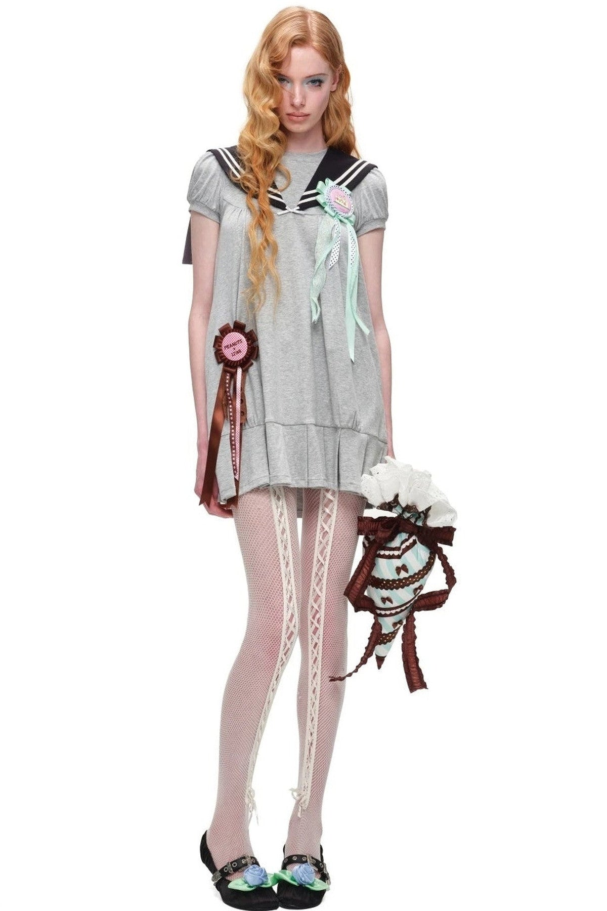 Oversized Sailor Collar Puff Sleeve Dress