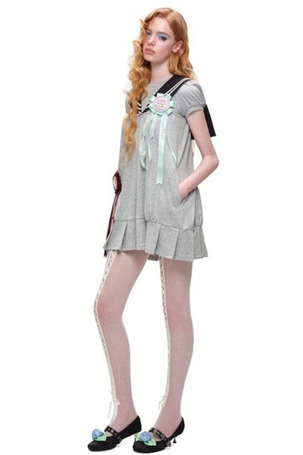 Oversized Sailor Collar Puff Sleeve Dress