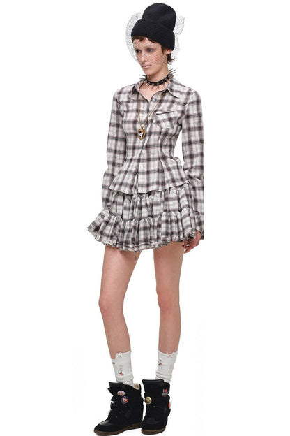 Plaid Shirt and Tiered Skirt Set-Up
