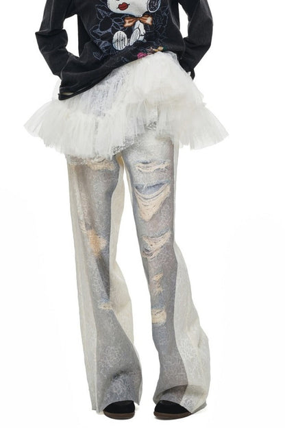 Ensemble jupe plissée taille mi-basse à volants superposés