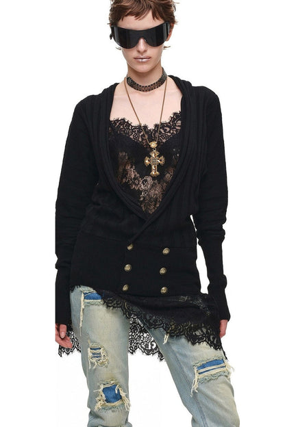 Double-Breasted V-Neck Knit Cardigan