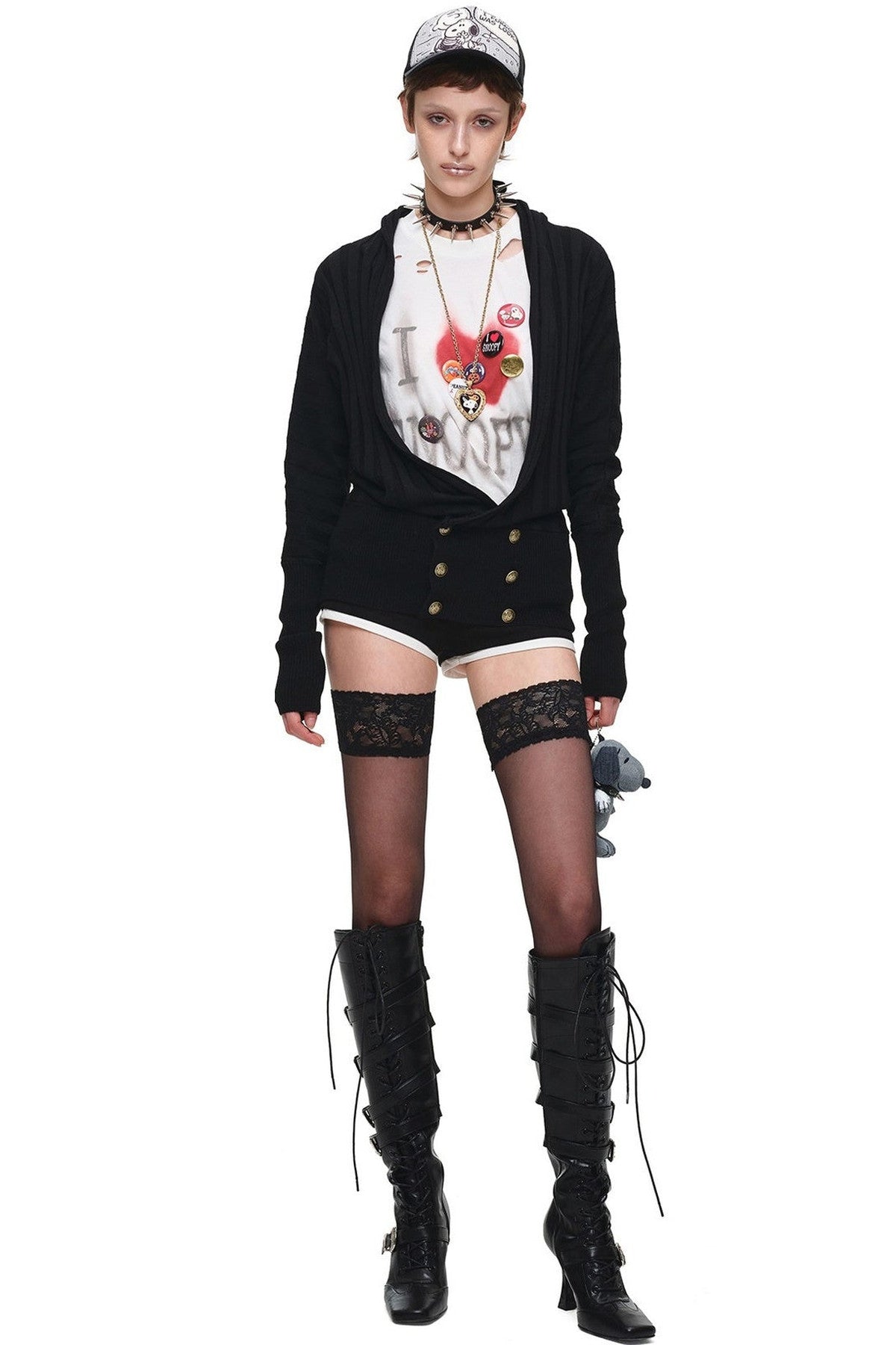 Double-Breasted V-Neck Knit Cardigan