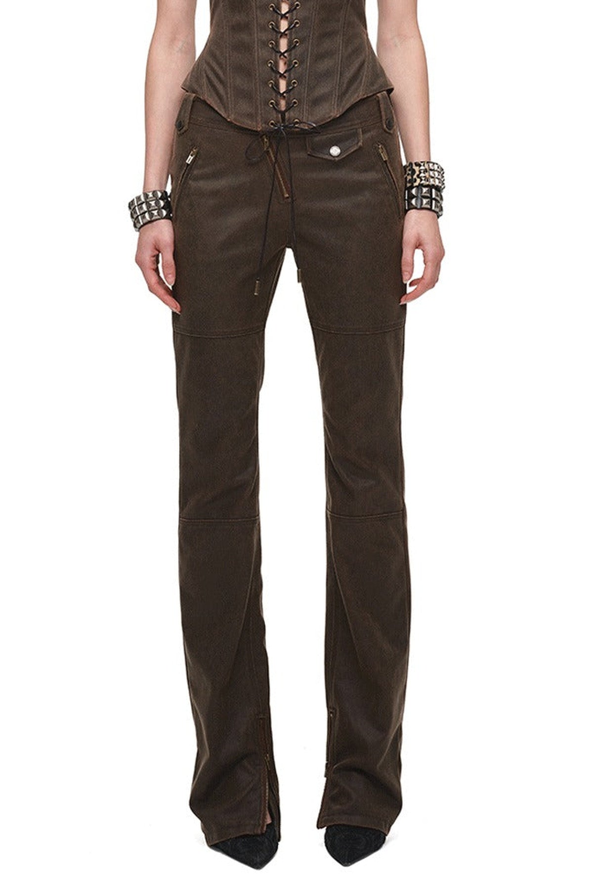 Slim-Fit Micro-Flared Leather Pants
