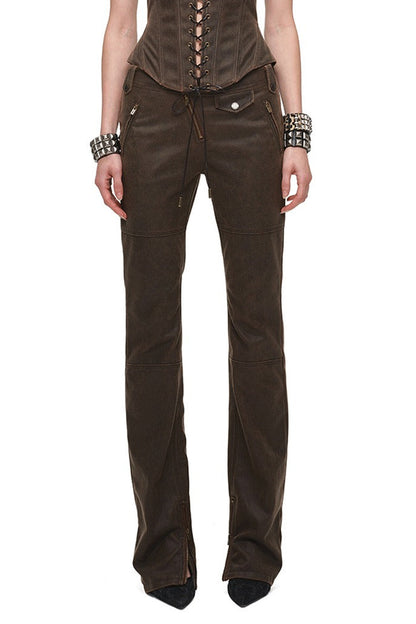 Slim-Fit Micro-Flared Leather Pants