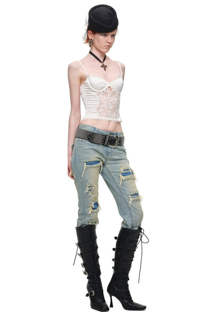 Heavy Distressed Straight Jeans
