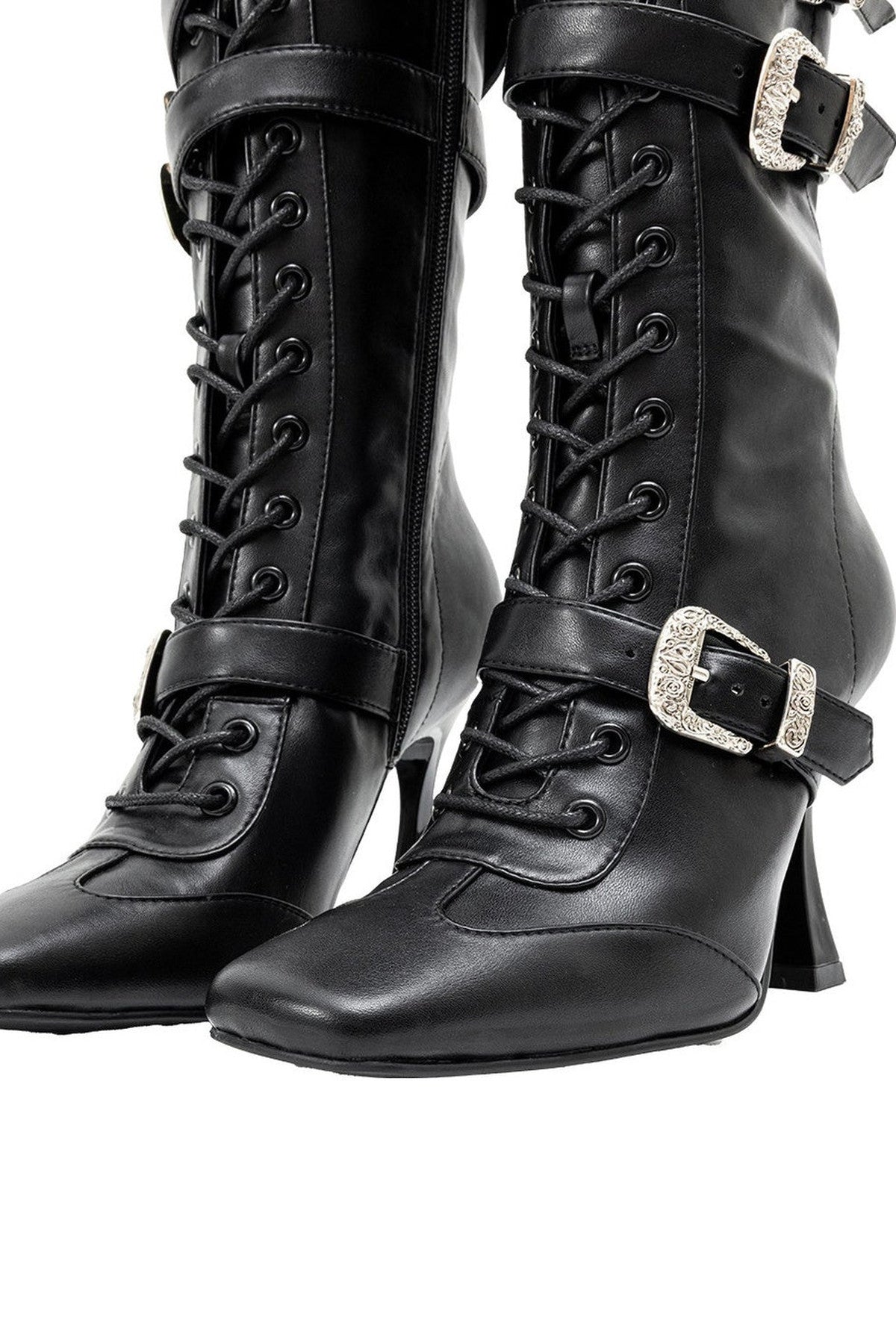 Lace-Up Metal Buckle Stiletto Boots
