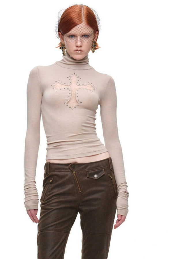 Cross Lace Rhinestone Knit Top