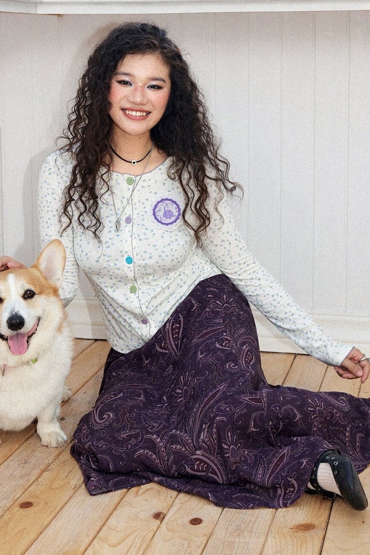 Floral Long Sleeve Knit Cardigan Top