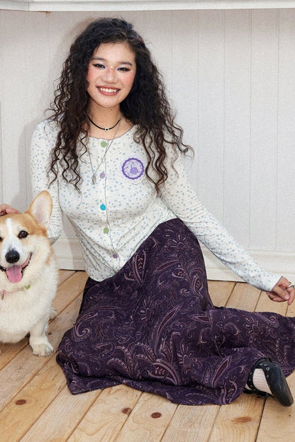 Floral Long Sleeve Knit Cardigan Top