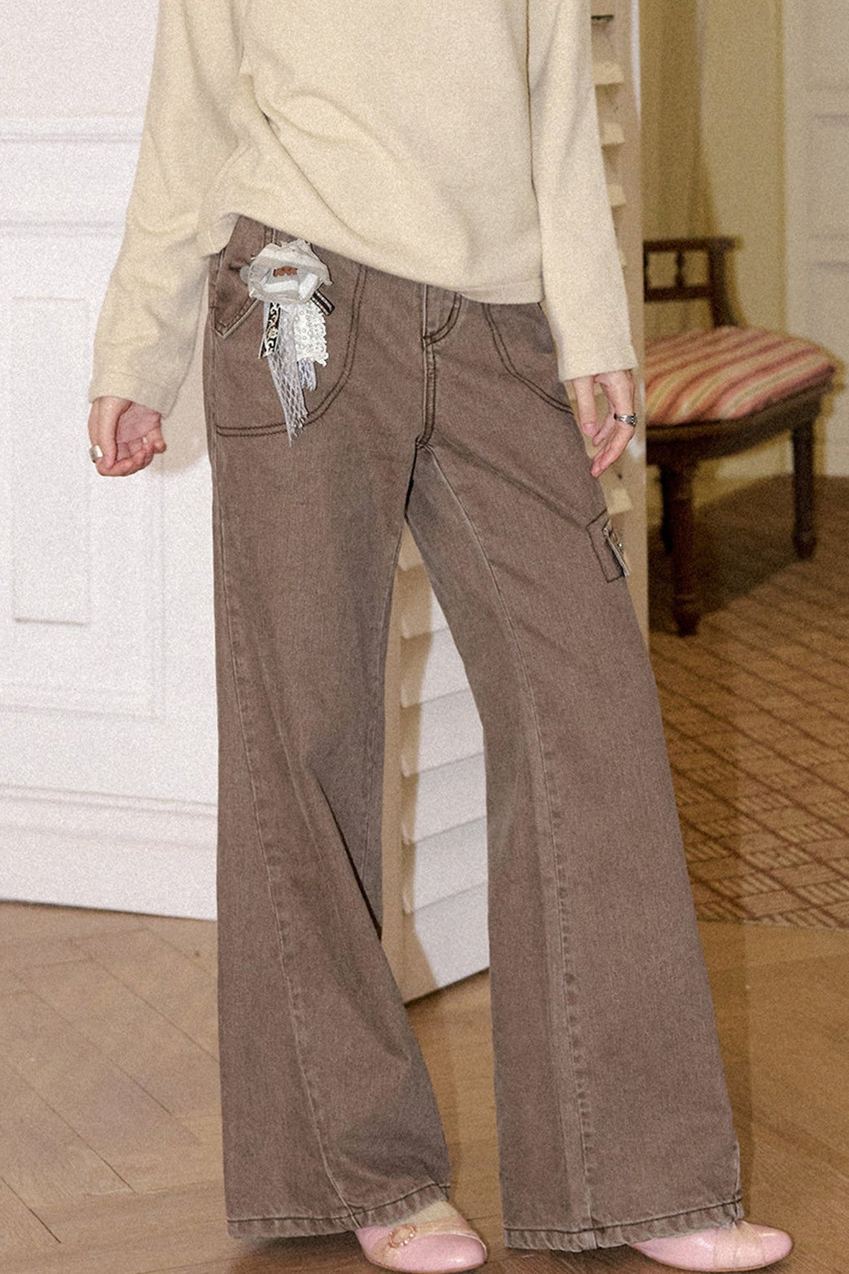 Bamboo Cotton Flared Workwear Pants