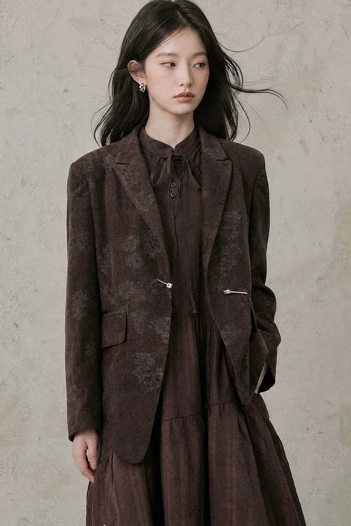 Asymmetrical Chestnut Suit Blazer