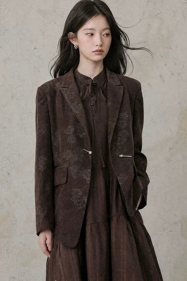 Asymmetrical Chestnut Suit Blazer