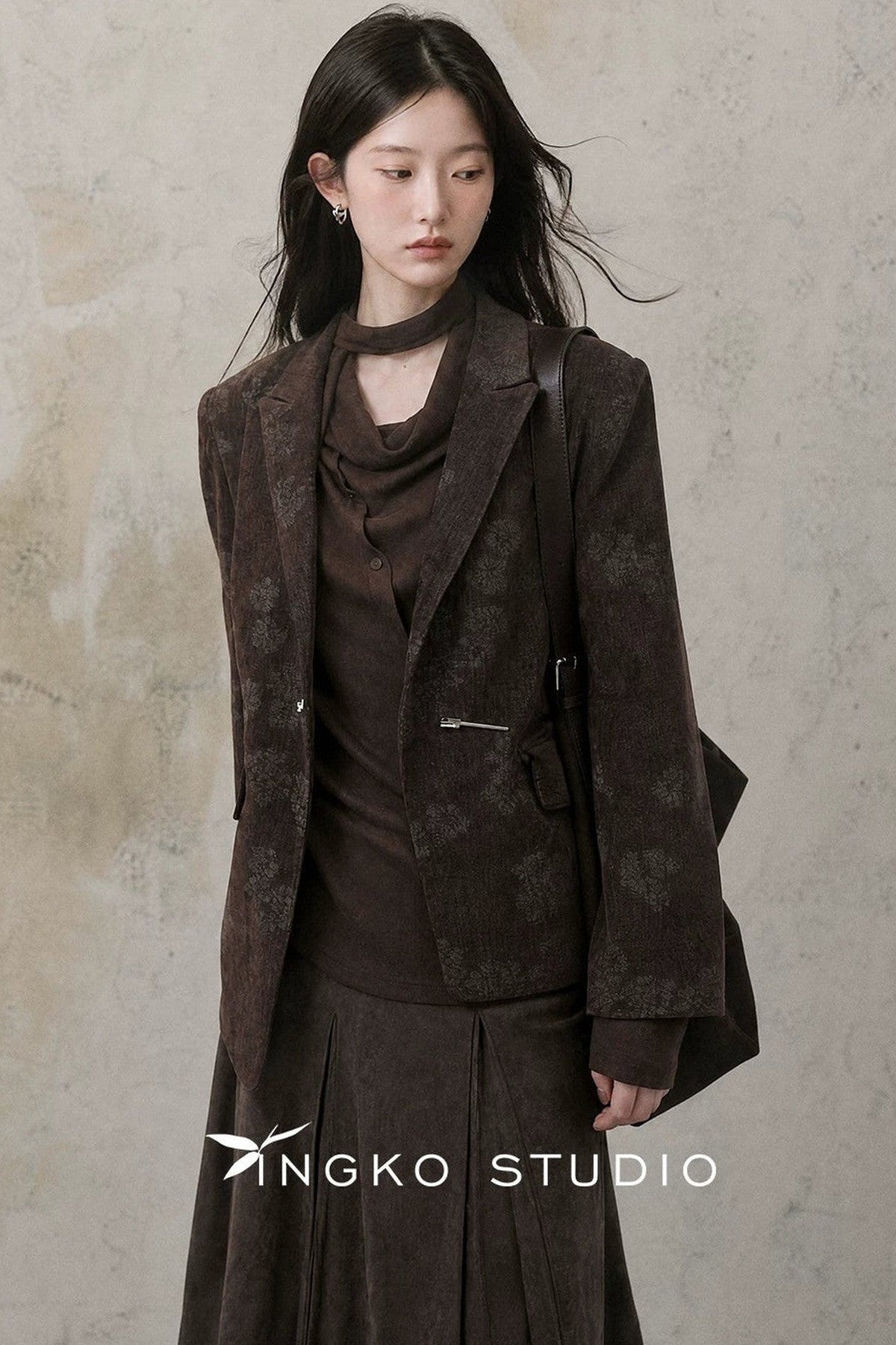 Asymmetrical Chestnut Suit Blazer