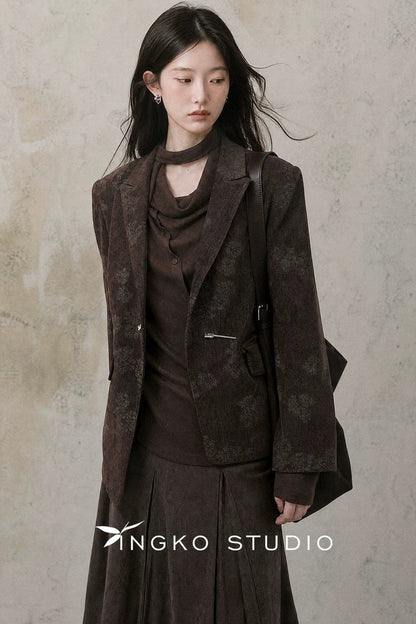 Asymmetrical Chestnut Suit Blazer