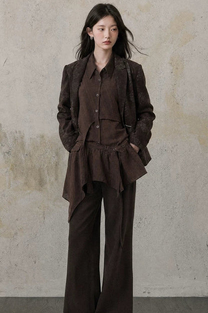 Asymmetrical Chestnut Suit Blazer