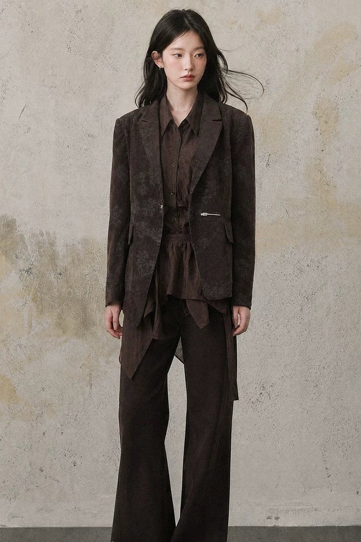 Asymmetrical Chestnut Suit Blazer
