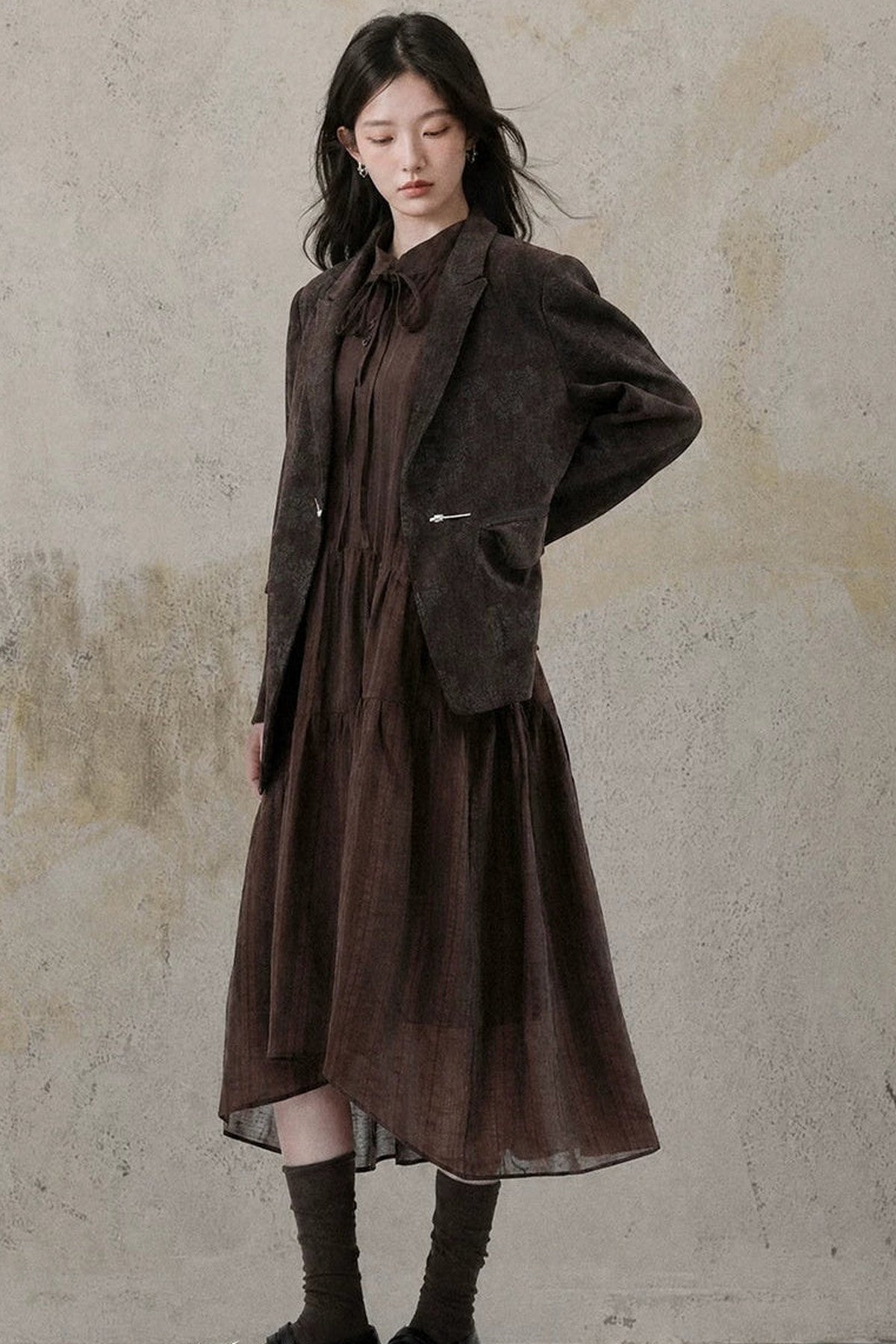 Asymmetrical Chestnut Suit Blazer