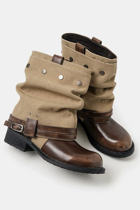 Detachable Buckle Slouchy Leather Boots