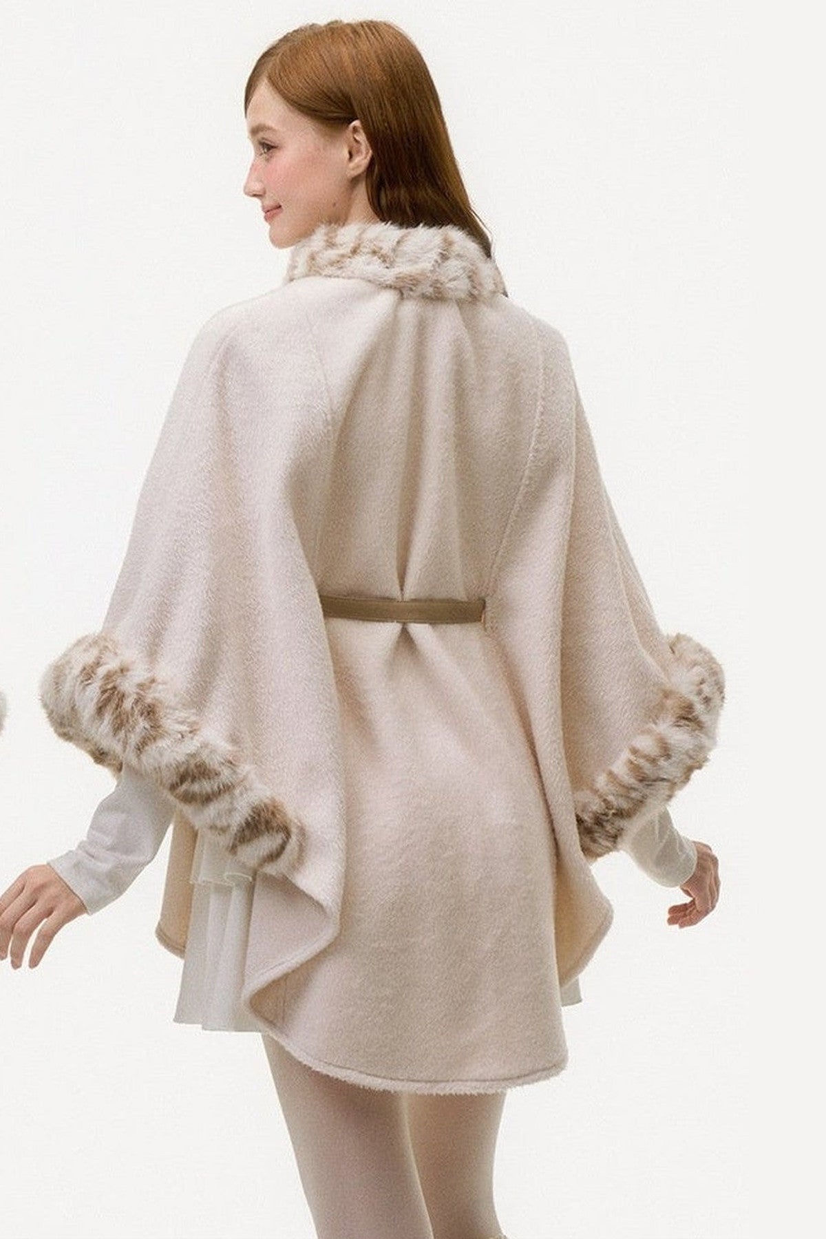 Leopard Print Fur Spliced Wool Cape